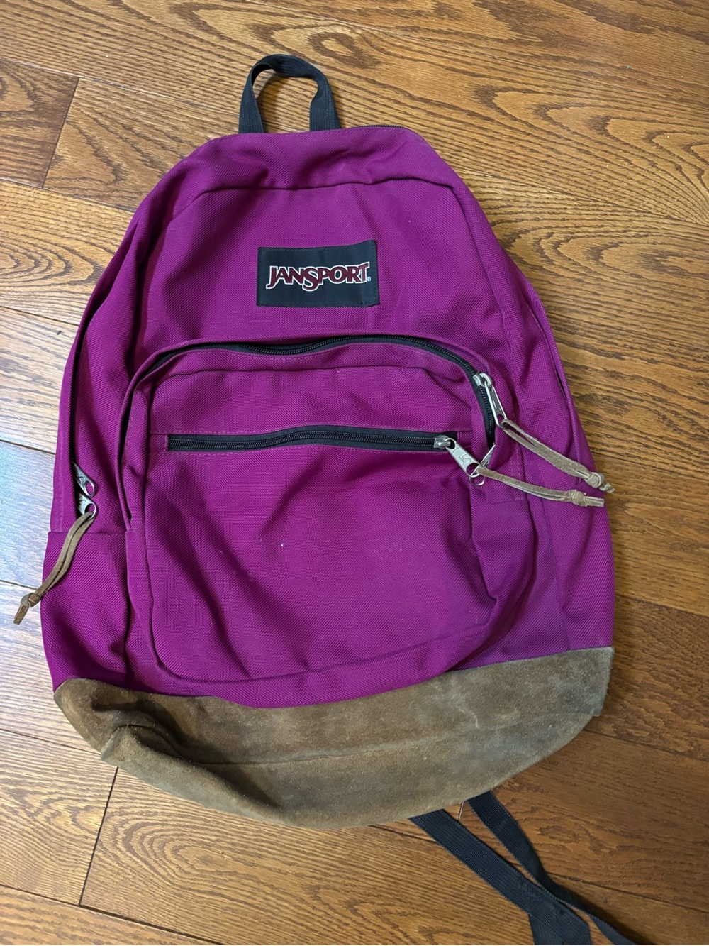 JanSport Right Pack Backpack Suede Leather Bottom Magenta Purple Laptop Bag